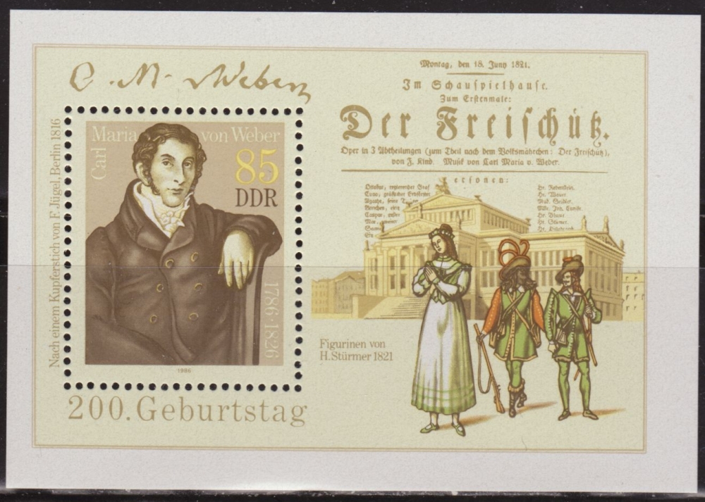 Alemania DDR 1986 Scott 2576 Sello ** HB Compositor Carl Mª von Weber (1786-1826) 85pf Timbre Allemagne Germania Germany Alemagne Deutschland